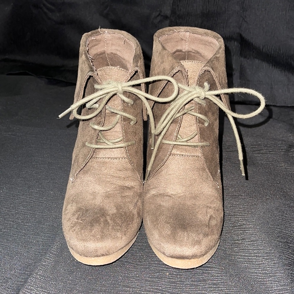 Olive color wedge booties